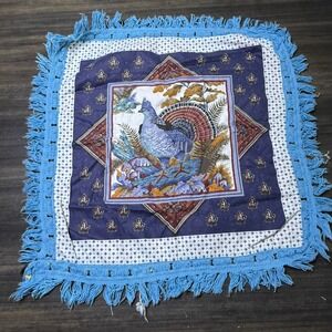 Vintage Bird Tapestry Wall Art Blue Fringed Cabin Cottagecore Decor‎